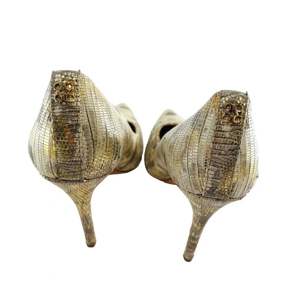 COACH Harlee Gold Snakeskin Embossed Pumps Pointed Toe Heels Shoes size 7 - Picture 12 of 16